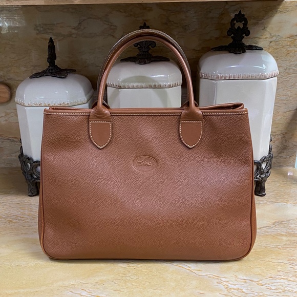 Longchamp Handbags - Longchamp Cognac Leather Tote with Top Handles